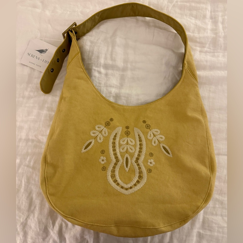 Serena & Lily Mustard Embroidered Shoulder Hobo/Diaper Bag